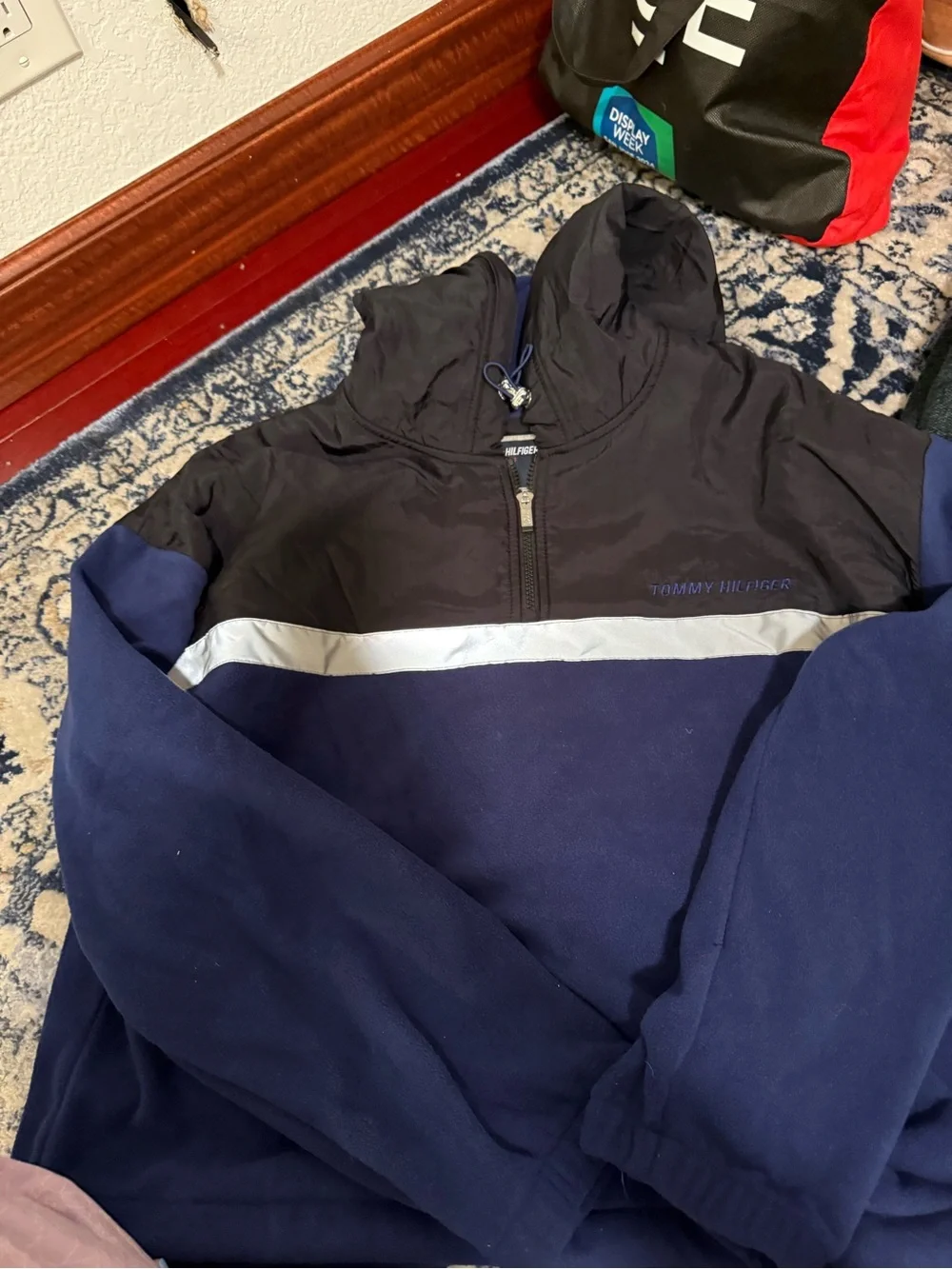 NWT Tommy Hilfiger Sport Blue Polar Fleece Half-Zip Pullover Hoodie Vintage